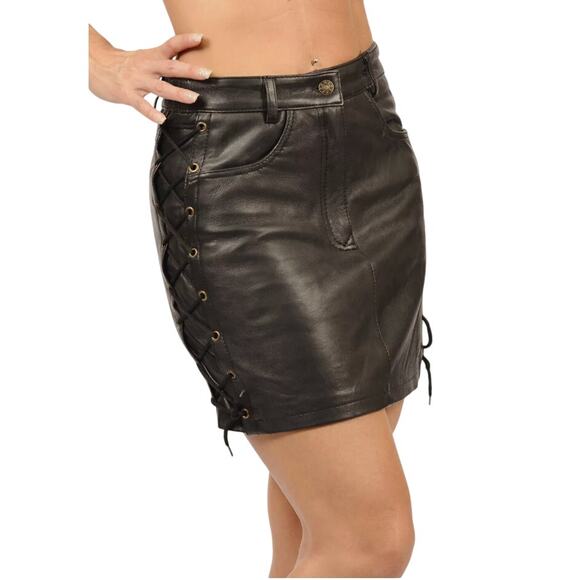 Black Side Laced Mini Leather Skirt size Medium - Picture 9 of 9